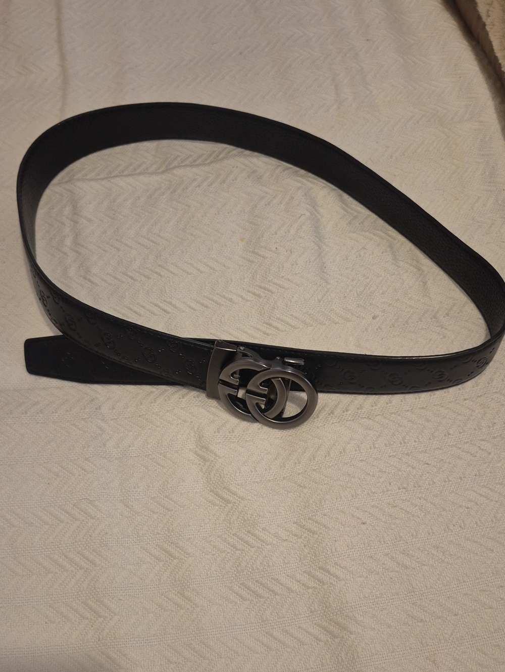 Black Designer-Style Leather Belt with Interlocking Double G Buckle